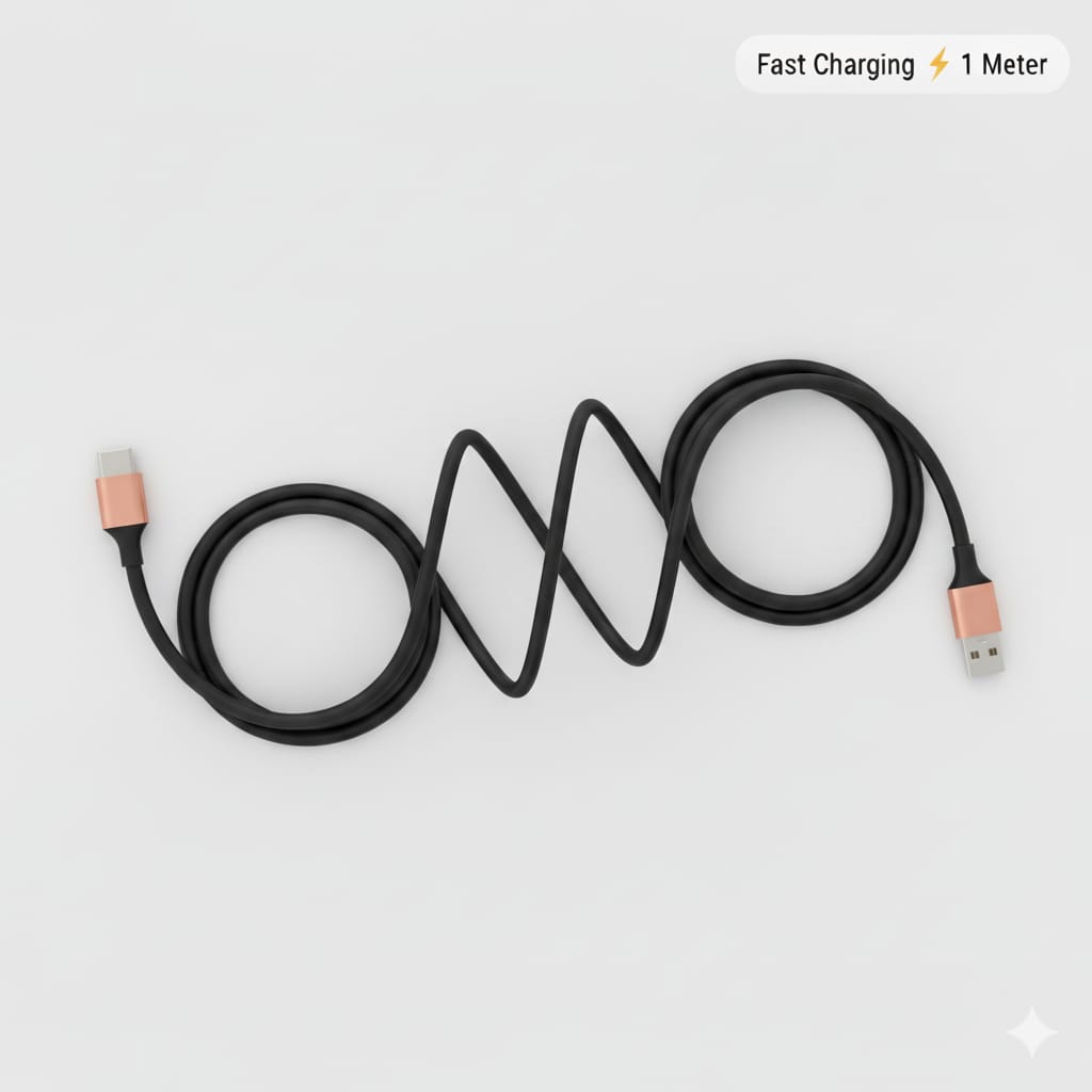 Wali Collection Copper Core Type-C Fast Charging Cable – 1 Meter (Black)